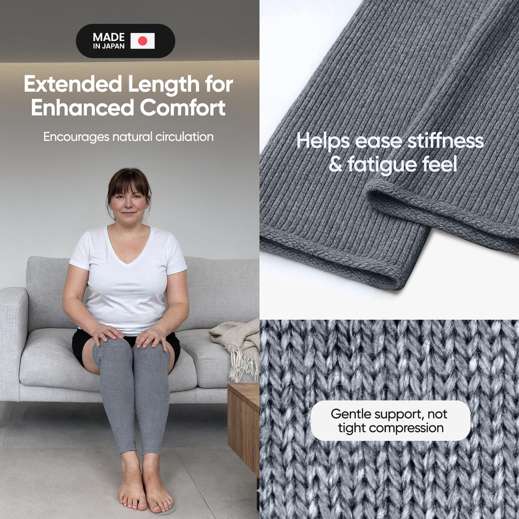 SENIOR ICARE Elastic Cotton Knee Warmers, Long Knee Sleeves for Men and Women - Circulation Support and Joint Pain Relief, Arthritis Aid, One Pair, Made in Japan