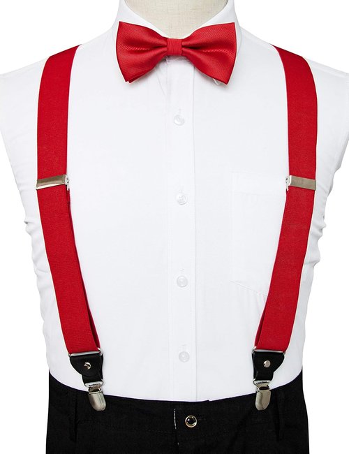 JEMYGINS Solid Color Suspender & Silk Bow Tie Set - Elegant Men's Accessories | Perfect for Weddings