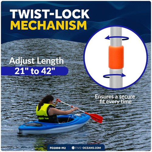 Five Oceans Telescoping Paddle - Floating Orange Boat Paddle Extends 21" to 42" | Compact & Durable Design