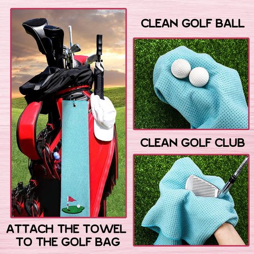 Moukeren 3 Pieces Funny Golf Towels Golfer Gifts for Adults Embroidered Golf Funny Accessories Stuff with Clip for Adults Golfer Fan Bags Powder Room(Light Pink, Rose Red, Sky Blue,Women Style)