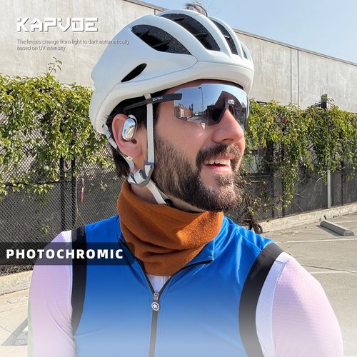 KAPVOE Photochromic Cycling Glasses for Men Women Sport Sunglasses UV Protection Driving Mountain Running MTB Frameless K341