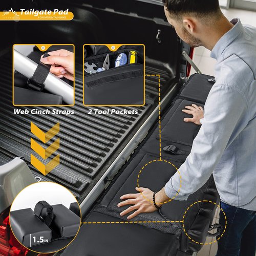 GoHimal Tailgate Pad Pro for Mountain Bike, Tailgate Bike Pads Up to 5 Off-Road Bicycle on Most Full-Size Trucks, with Reflective Strips and Tool Pockets
