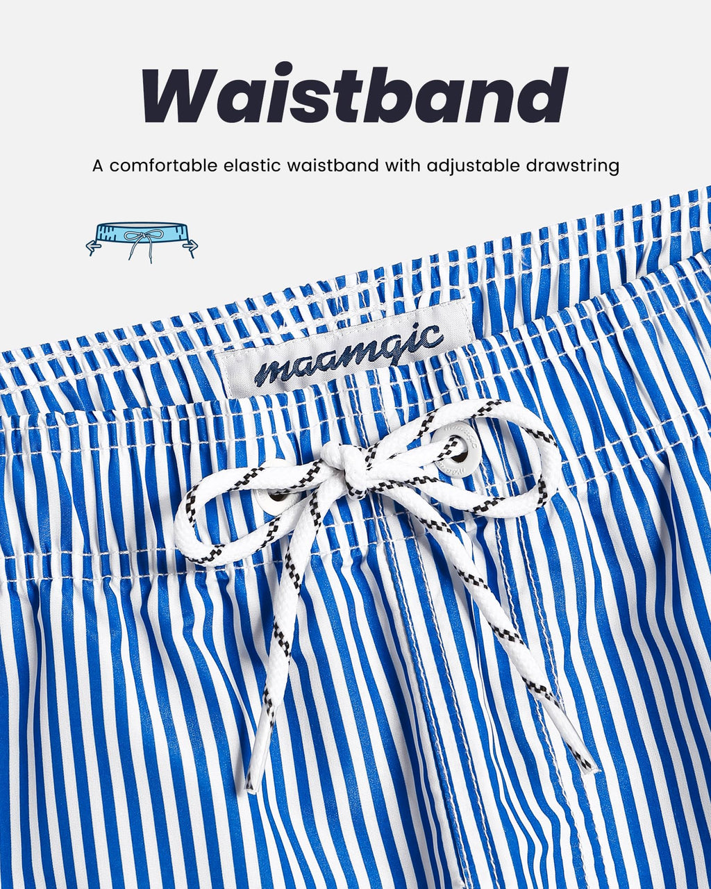 maamgic Mens Swim Trunks Quick Dry Swim Shorts with Mesh Lining Funny Swimwear Bathing Suits 7inch Blue Striped Large