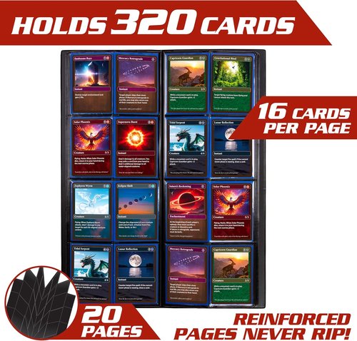 Monster Trading Card Album - Matte Black Binder with Anti-Theft Protection | Holds 320 Cards for Yu-Gi-Oh, Pokémon, MTG