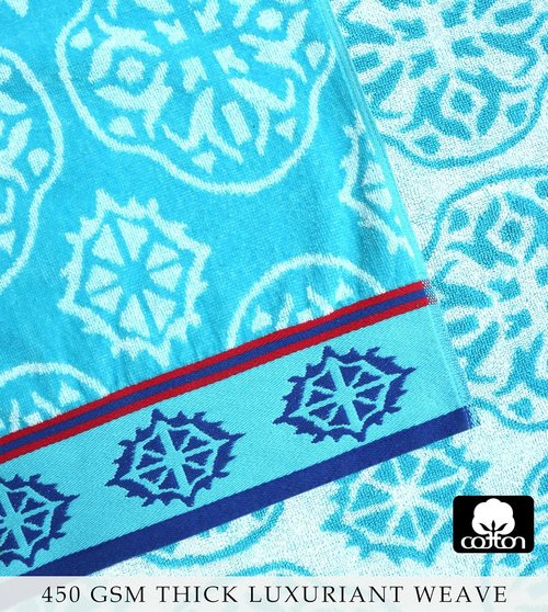 COTTON CRAFT Oversized Hooded Beach Towel - 100% Cotton Velour Terry - Quick Dry Pool Wrap | 39 x 68 Inches - Summer Trellis Pool Blue