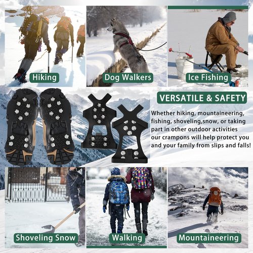 Ice Cleats Snow Traction Cleats Crampons for Shoes and Boots Non-Slip Overshoe Crampons for Women Men Walking on Snow and Ice(L)