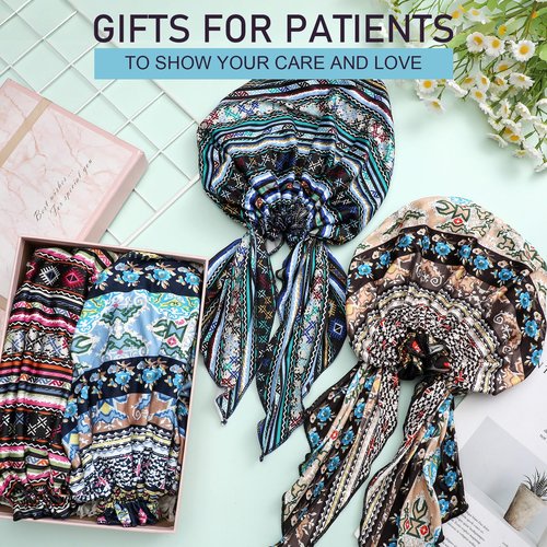 Halfchet 4 Pcs Chemo Headwear for Women Pre Tied Cancer Caps Cotton Head Scarf Turbans for Women Patients Gifts(Vintage Pattern)