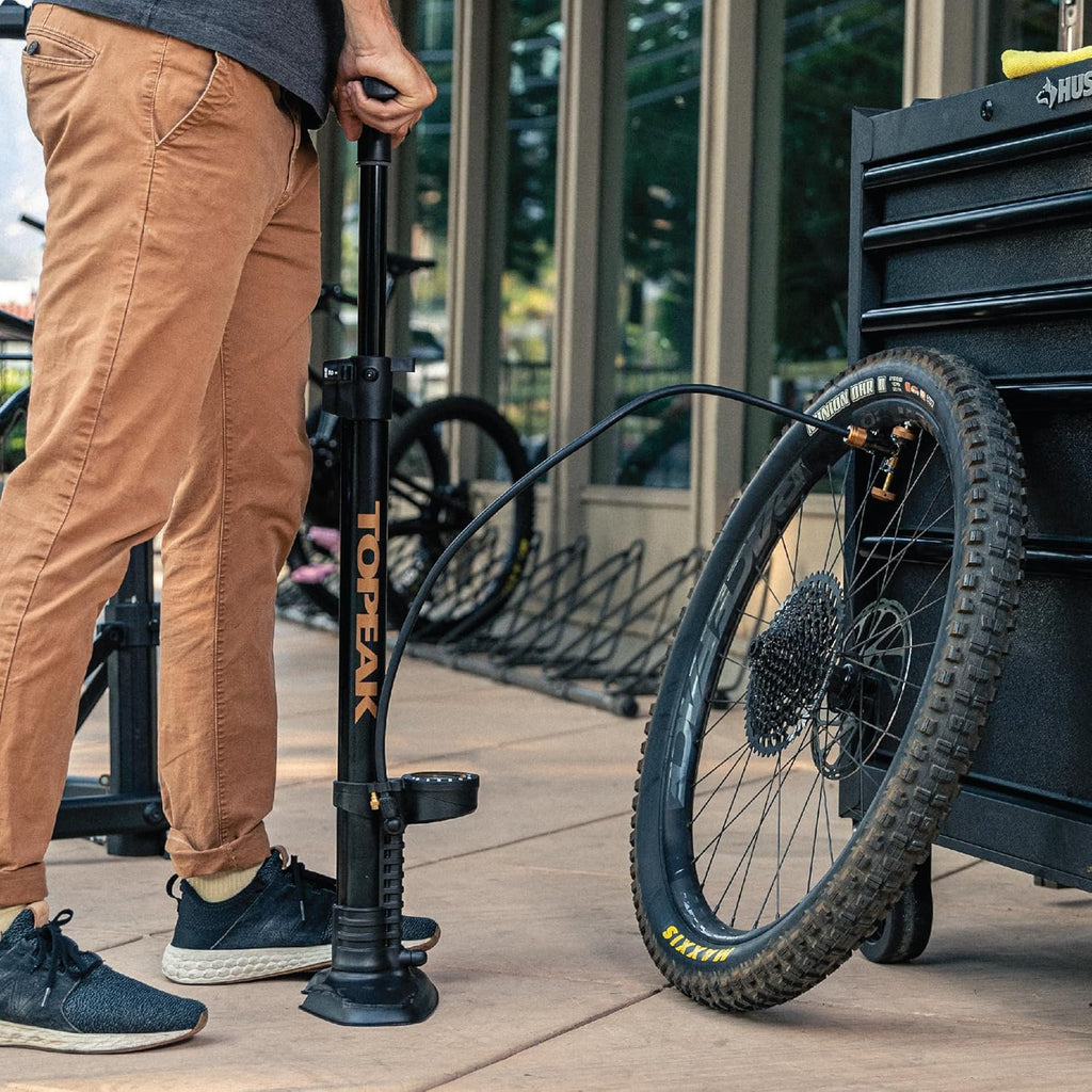 Topeak JoeBlow Tubi 2Stage Bike Pump - High-Pressure Floor Pump for Tubeless & Standard Tires, Durable Steel & Aluminum Construction