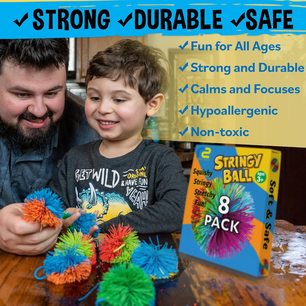 Stringy Balls | 8-Pack Sensory Fidget Toys for Kids Ages 3-8 - Ideal Stress Relief Gifts for Toddlers
