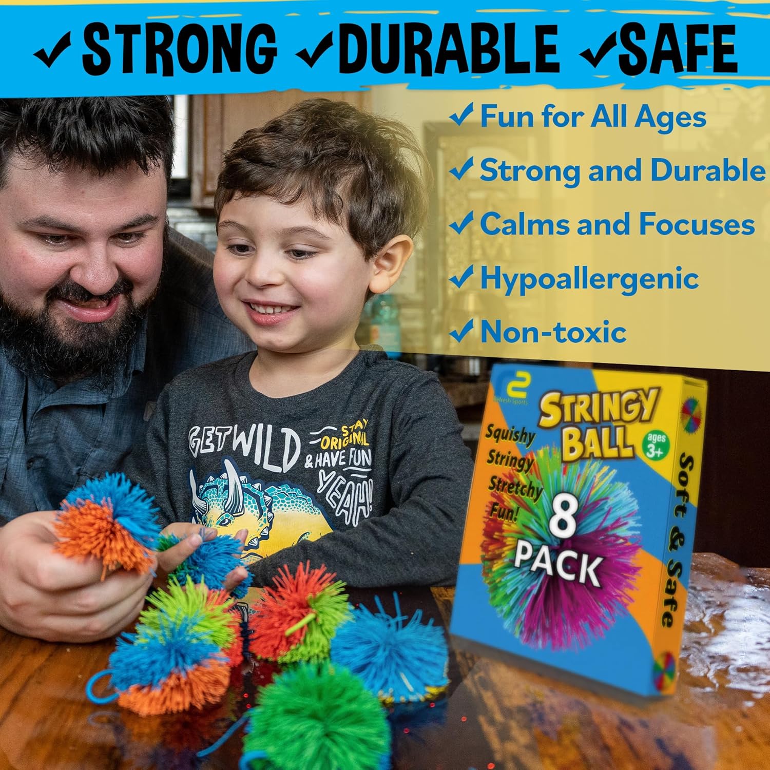 Stringy Balls | 8-Pack Sensory Fidget Toys for Kids Ages 3-8 - Ideal Stress Relief Gifts for Toddlers