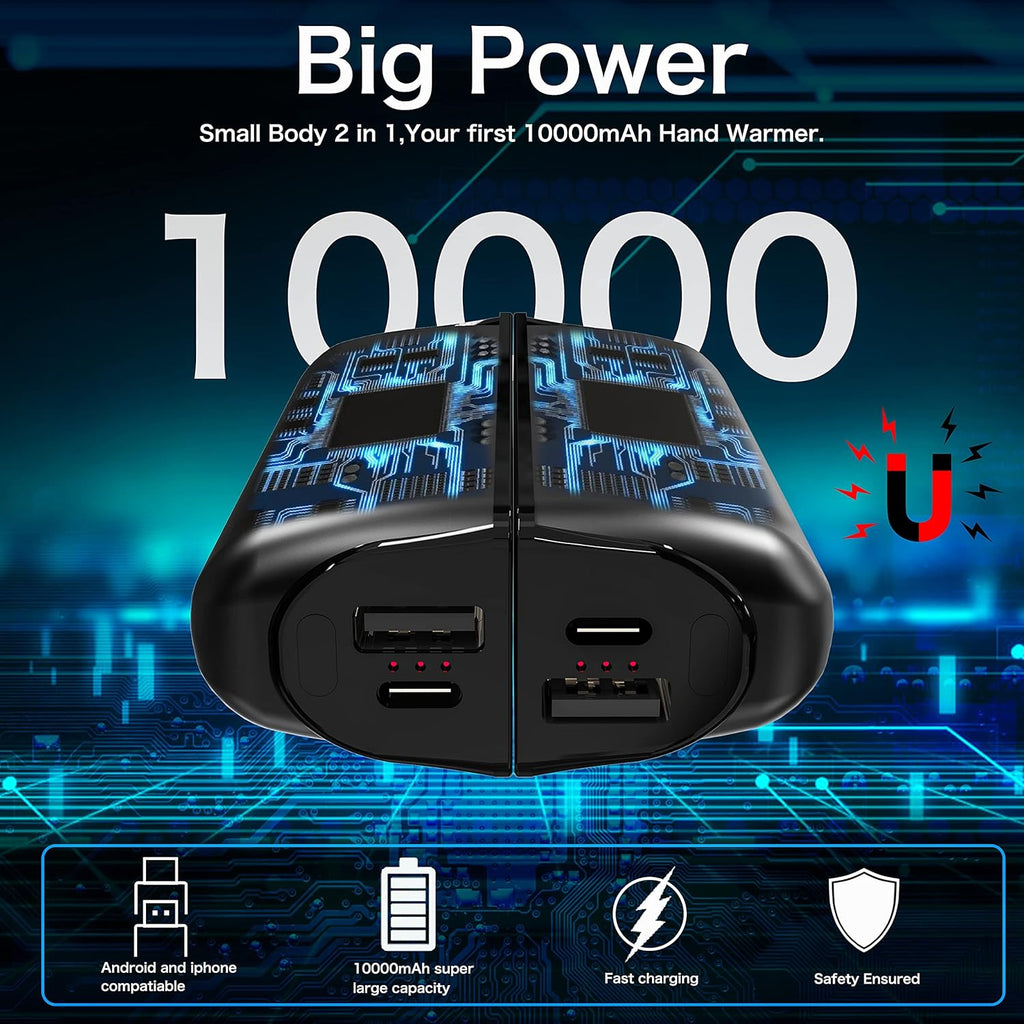 Skiennix Rechargeable Hand Warmers - 10000mAh Magnetic Electric Power Bank | 3 Heat Levels for Winter Camping & Hunting