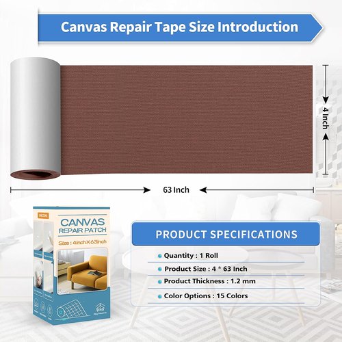 KING MOUNTAIN Canvas Repair Tape,Outdoor Gear Patch, 4×63 Inches,Waterproof,Self-Adhesive for Repairing Boat Covers,Sun Shades,Sofas,Tents,Lounge Chairs,Awnings (Brown)