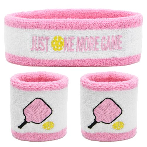 3 Pcs Pickleball Sweatband Set Men Women, Moisture Wicking Sweat Absorbent 2 Wristbands and 1 Headband for Basketball Tennis, Great Gift for Sports