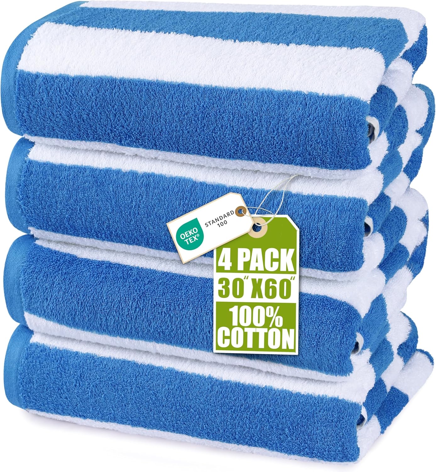 Utopia Towels Cabana Stripe Beach Towels - Oversized 100% Cotton, Quick Dry, 30x60 Inches, Blue - 4 Pack