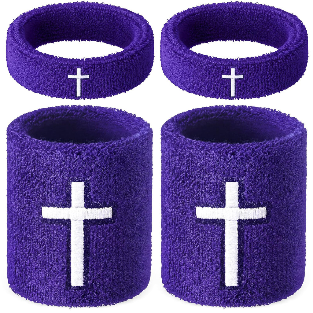 Soulchen 4 pcs Cross Bicep Bands Wrist Bands Christian Arm Sweat Wristbands Absorbent Armband for Men Women Football Baseball Players Sports Activities Supplies(Purple)