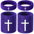 Soulchen 4 pcs Cross Bicep Bands Wrist Bands Christian Arm Sweat Wristbands Absorbent Armband for Men Women Football Baseball Players Sports Activities Supplies(Purple)