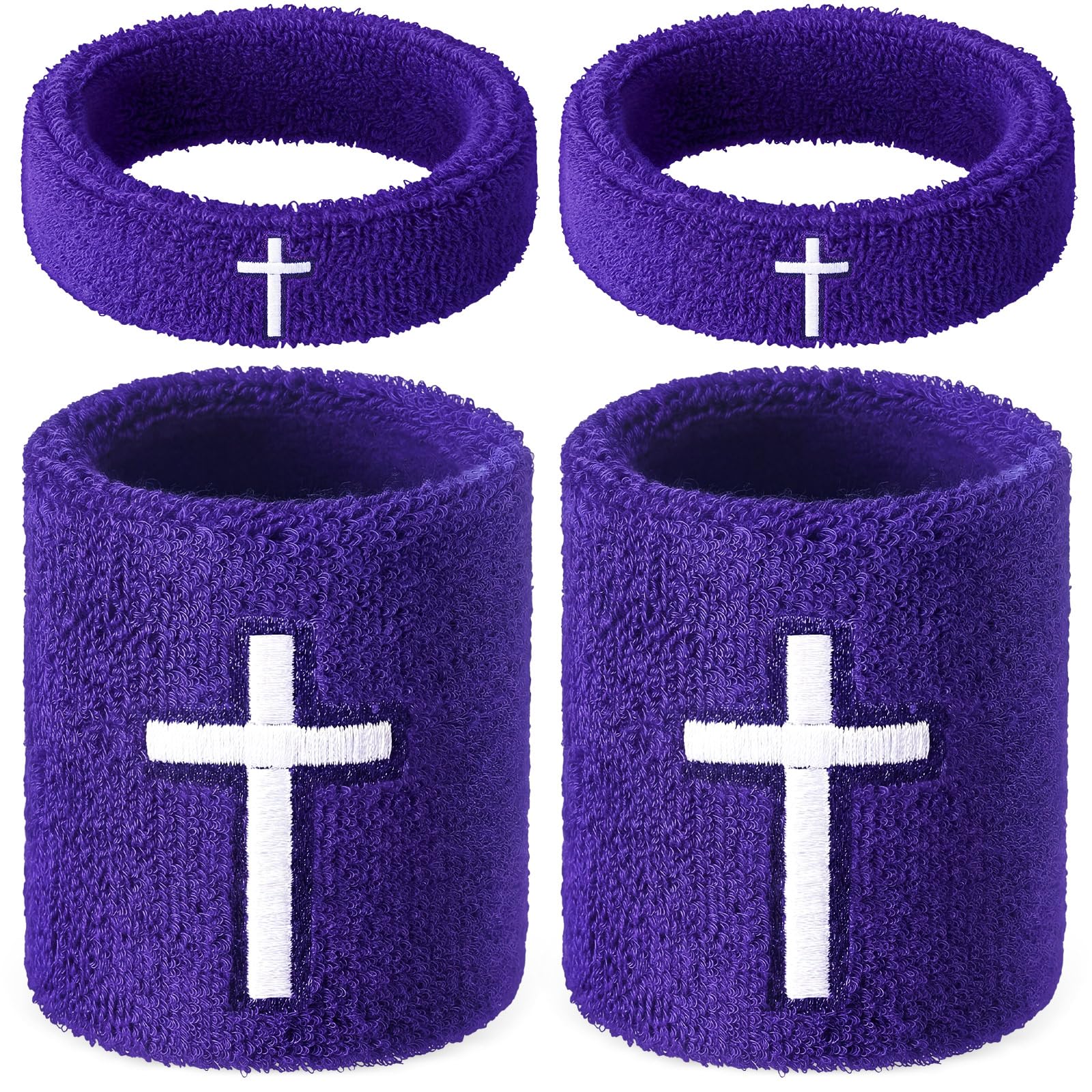 Soulchen 4 pcs Cross Bicep Bands Wrist Bands Christian Arm Sweat Wristbands Absorbent Armband for Men Women Football Baseball Players Sports Activities Supplies(Purple)