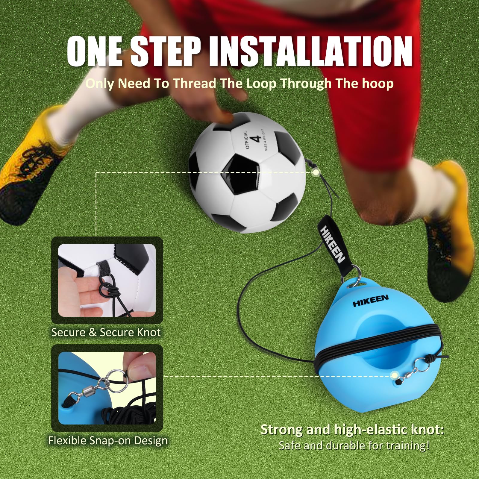 Hikeen Soccer Training Set with Metal Base Portable Solo Trainer Equipment with Rebound Ball-Popular Soccer Gift,Socce Skills Practice Aid for Outdoors Indoor Blue
