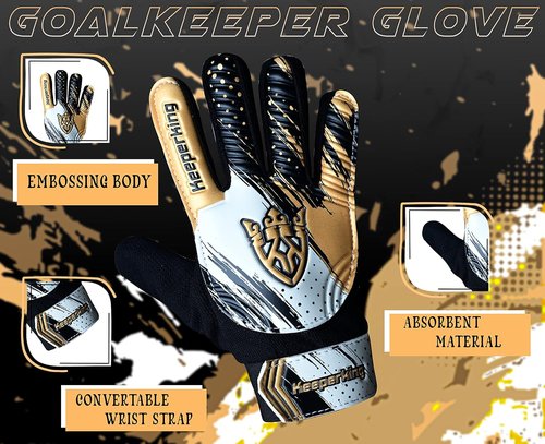 Keeperking Soccer Goalie Gloves - Youth Football Goalkeeper Gloves with Double Wrist Protection & 4mm Anti-Slip Palm