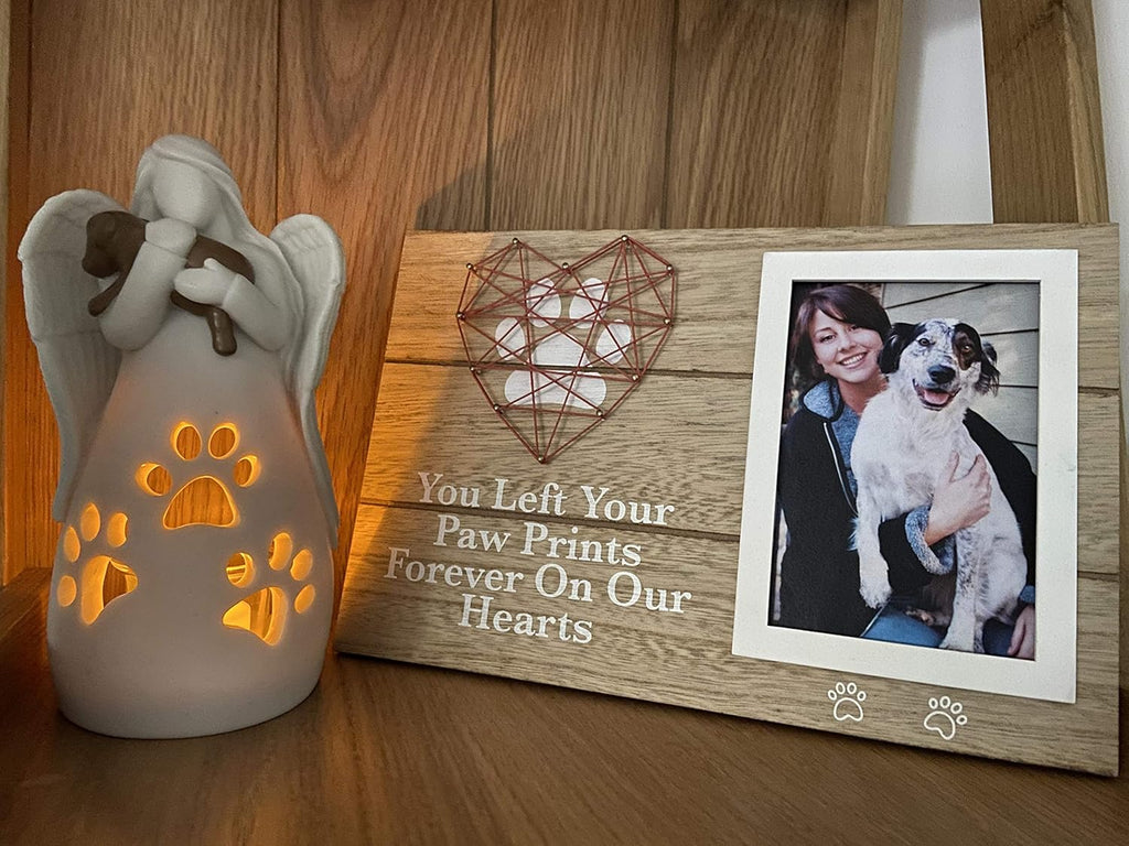 OakiWay Pet Memorial Gifts - 4x6 Dog Picture Frame with Paw Prints & Heart Design | Remembrance Gift for Pet Loss