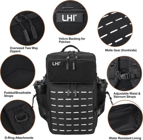 LHI Tactical Military Backpack - Large 25L/45L Molle Army Assault Pack for Hiking & Travel