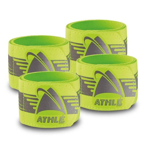 Athlé Reflective Bands 4 Pack – Adjustable 16" Neon Yellow Straps for Wrist, Arm and Ankle - High Visibility Safety Gear for Running, Jogging, Cycling and Biking