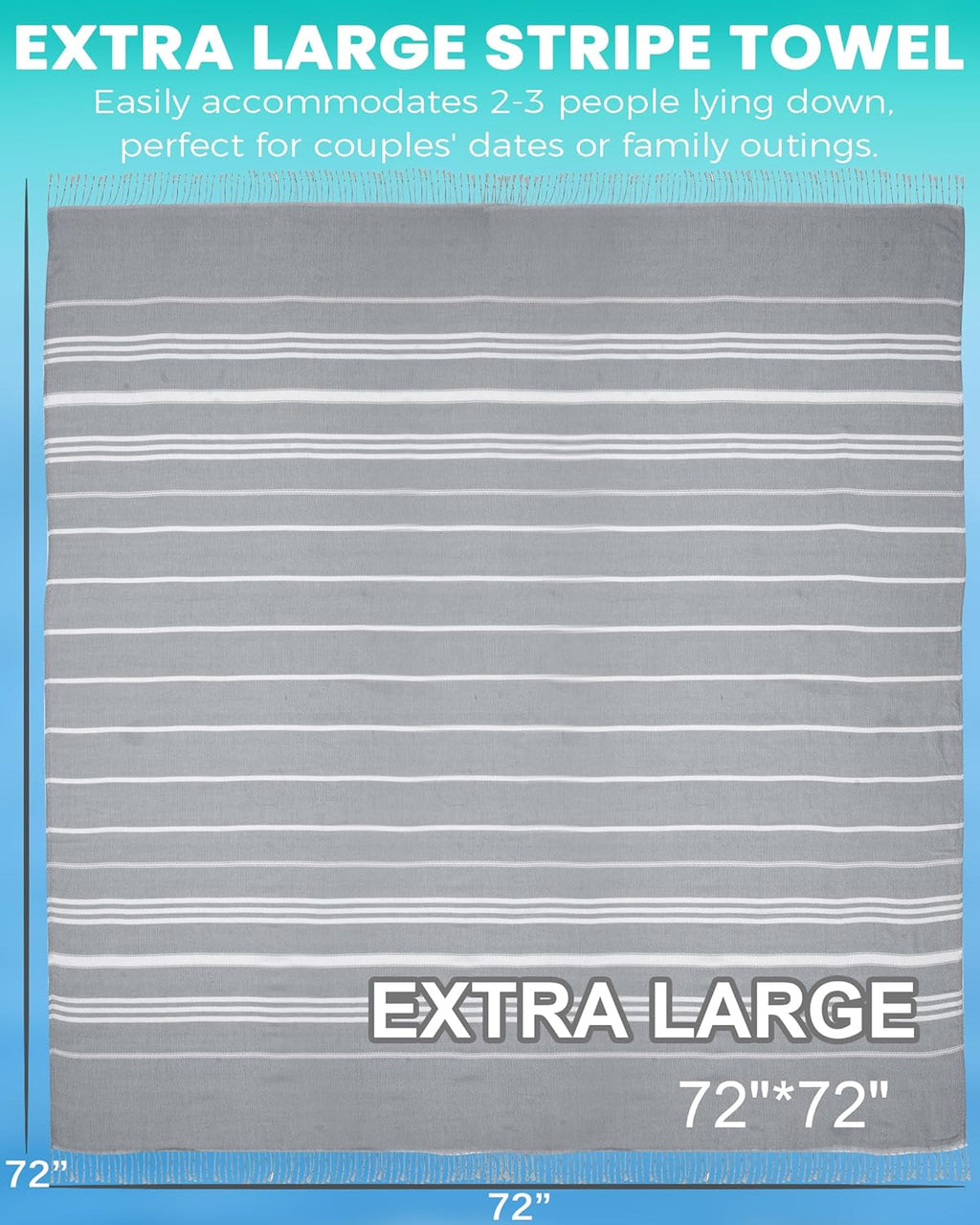 Skiennix Boho Throw Blanket - Extra Large Jumbo Beach Towel for Outdoor Picnics & Travel | Grey