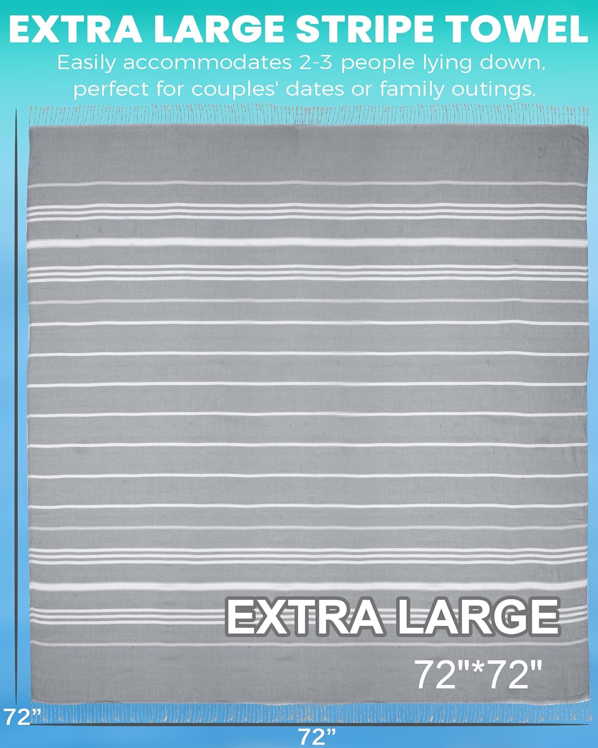 Skiennix Boho Throw Blanket - Extra Large Jumbo Beach Towel for Outdoor Picnics & Travel | Grey