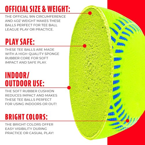 Franklin Sports - Pro Brite Neon Rubber Teeball - Youth Baseball & Softball for Indoor/Outdoor Play