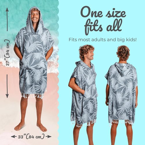 Nova Blue Black Jungle Surf Poncho - Adult Hooded Changing Towel | 100% Turkish Cotton, Quick Dry (33 X 37)