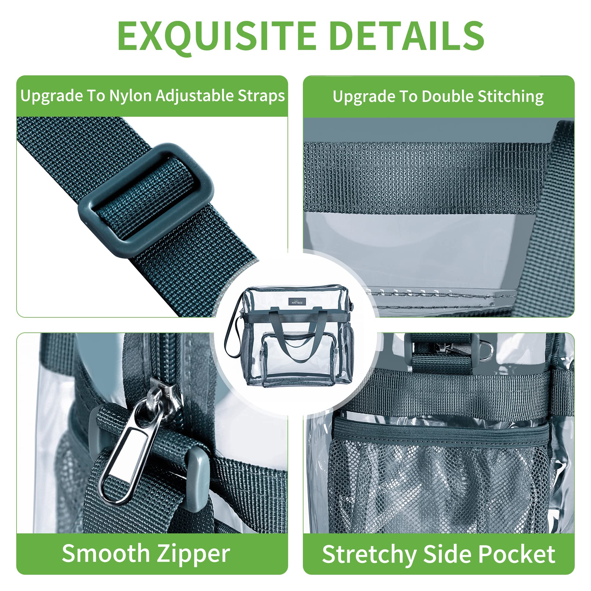 MAY TREE Clear Bag for Stadium Events 12×6×12 Clear Tote Lunch Bag with Reinforced Straps for Work, Sporting Events and Gym, Grey