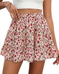 BTFBM Summer Skirts for Women 2026 Floral High Waist Shorts Underneath Boho Tiered Flowy Tennis Skorts Casual Mini Skirt(Floral Apricot Red, Large)