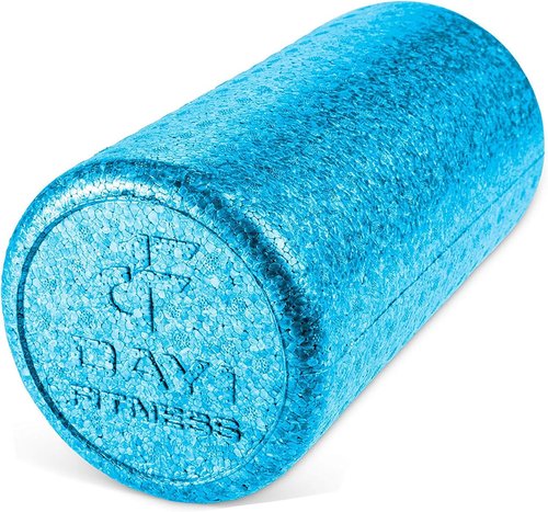 Day 1 Fitness Muscle Foam Roller - High Density Sports Massage for Stretching & Pain Relief - Solid Blue, 12”