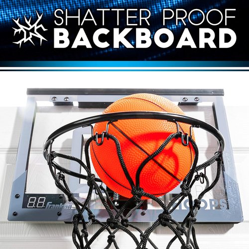 Franklin Sports LED Indoor Basketball Hoop - Over The Door Mini Set with Steel Rim, Ball & Pump