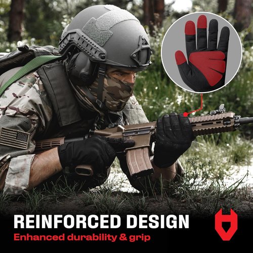 NoCry Tactical Shooting Gloves - Water Resistant with Padded Knuckle Guards & Non-Slip Grip | Heavy Duty Black for Men