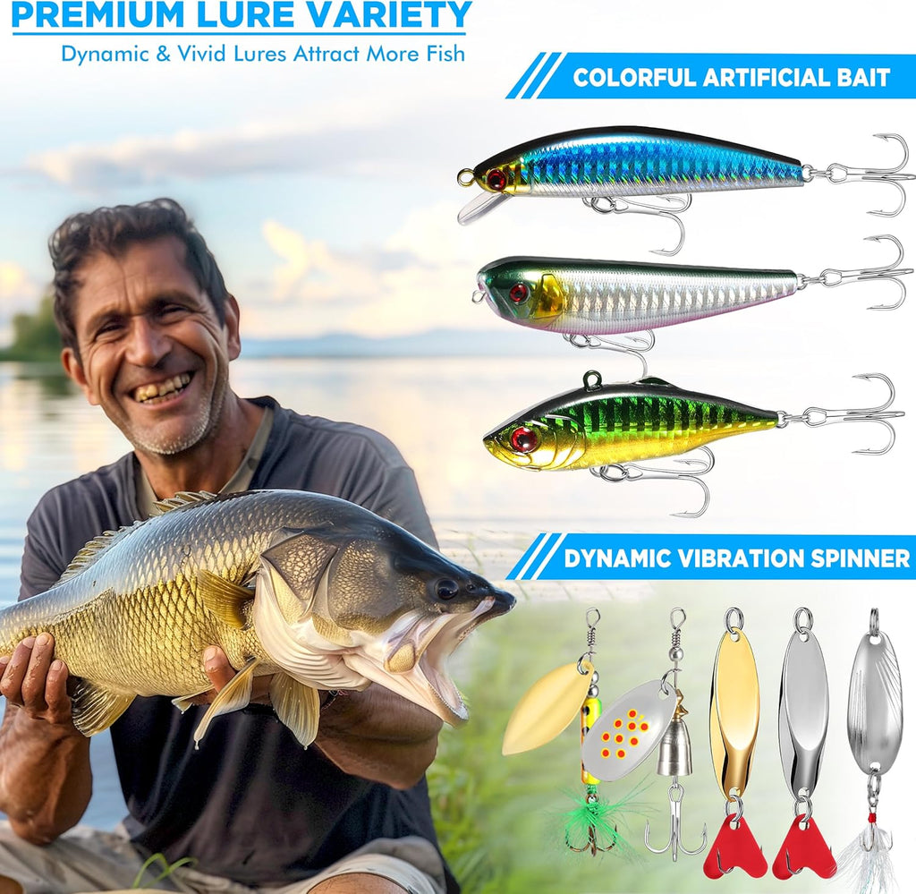 PLUSINNO Fishing Lures Kit - 137Pcs Tackle Box with Crankbaits, Hooks & Weights for Bass Fishing