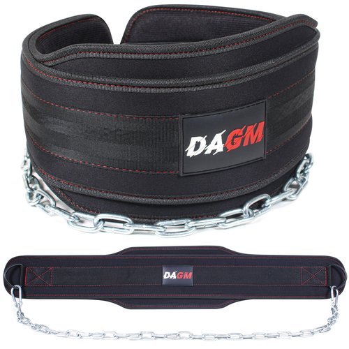 DAGM Dip Belt for Weight Lifting - Upto 650 Lbs Weight Capacity, 38" Steel Chain, Confortable Neoprene Padded Support, Perfect Weighted Belt for Pullups, Dips, Squats, Gym Workout & Crossfit Training