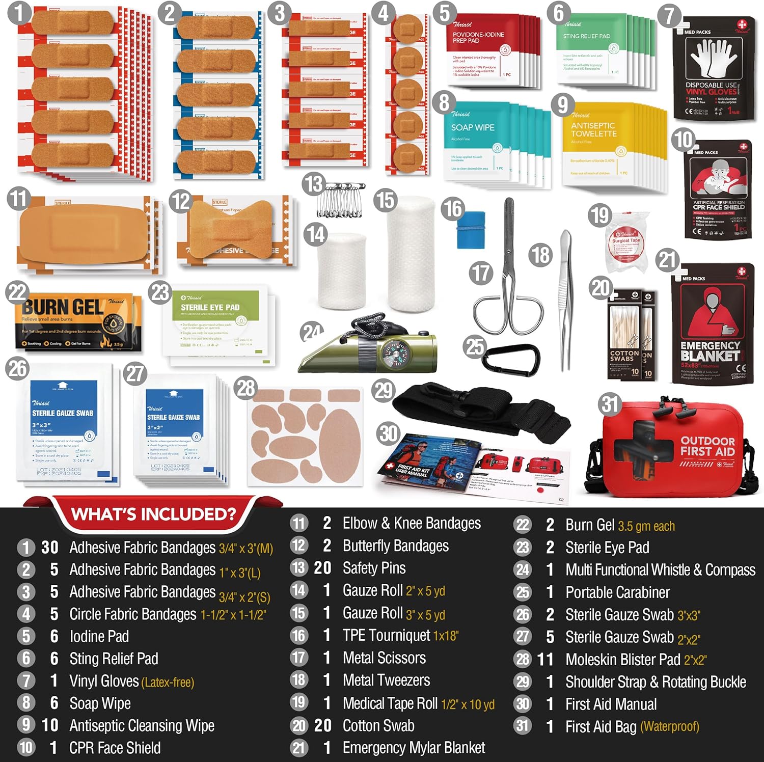 152 PCS Waterproof First Aid Kit - Portable Emergency Medical Kit for Boating, Camping & Fishing | Red