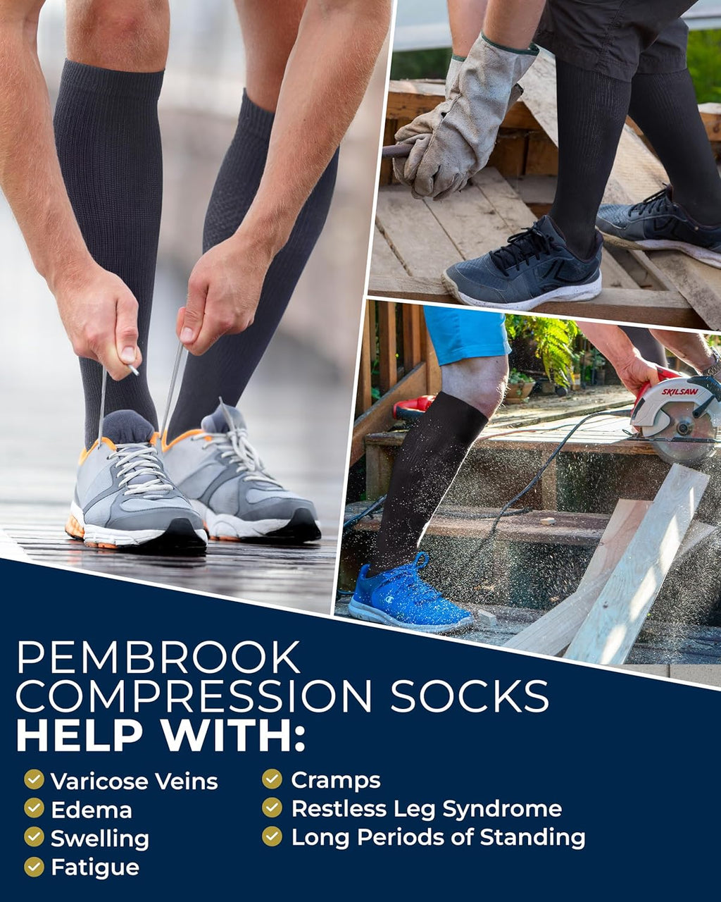 Pembrook Compression Socks - Light Support for Men & Women | 3 Pairs | 8-15 mmHg Dress Socks