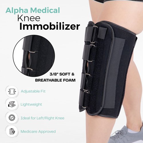 Alpha Medical 12” Long Adjustable Three Panel Orthopedic Knee Immobilizer – Supportive & Adjustable Side Panels – Knee Brace Stabilizer – Knee Immobilization L1830