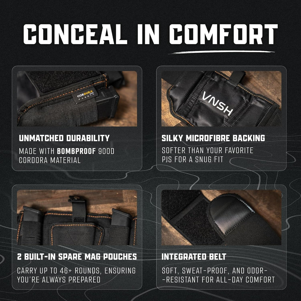 VNSH Belly Band Holster - Comfortable & Secure Concealed Carry | Fits 99% of Handguns with Mag Pouches