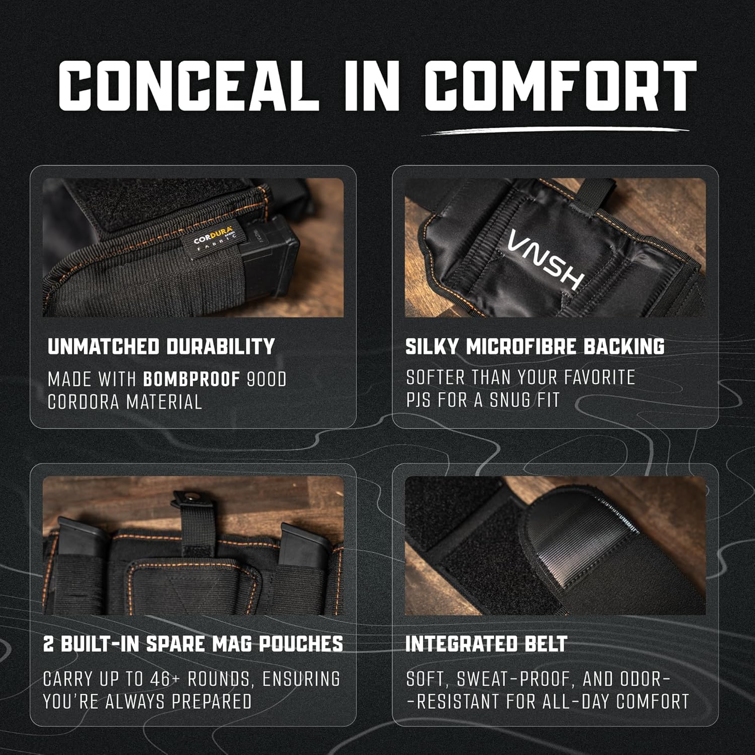 VNSH Belly Band Holster - Comfortable & Secure Concealed Carry | Fits 99% of Handguns with Mag Pouches