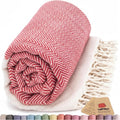 Bazaar Anatolia Turkish Beach Towel - 100% Cotton, Quick Dry, Sand-Free, Large 71x39, Herringbone Red