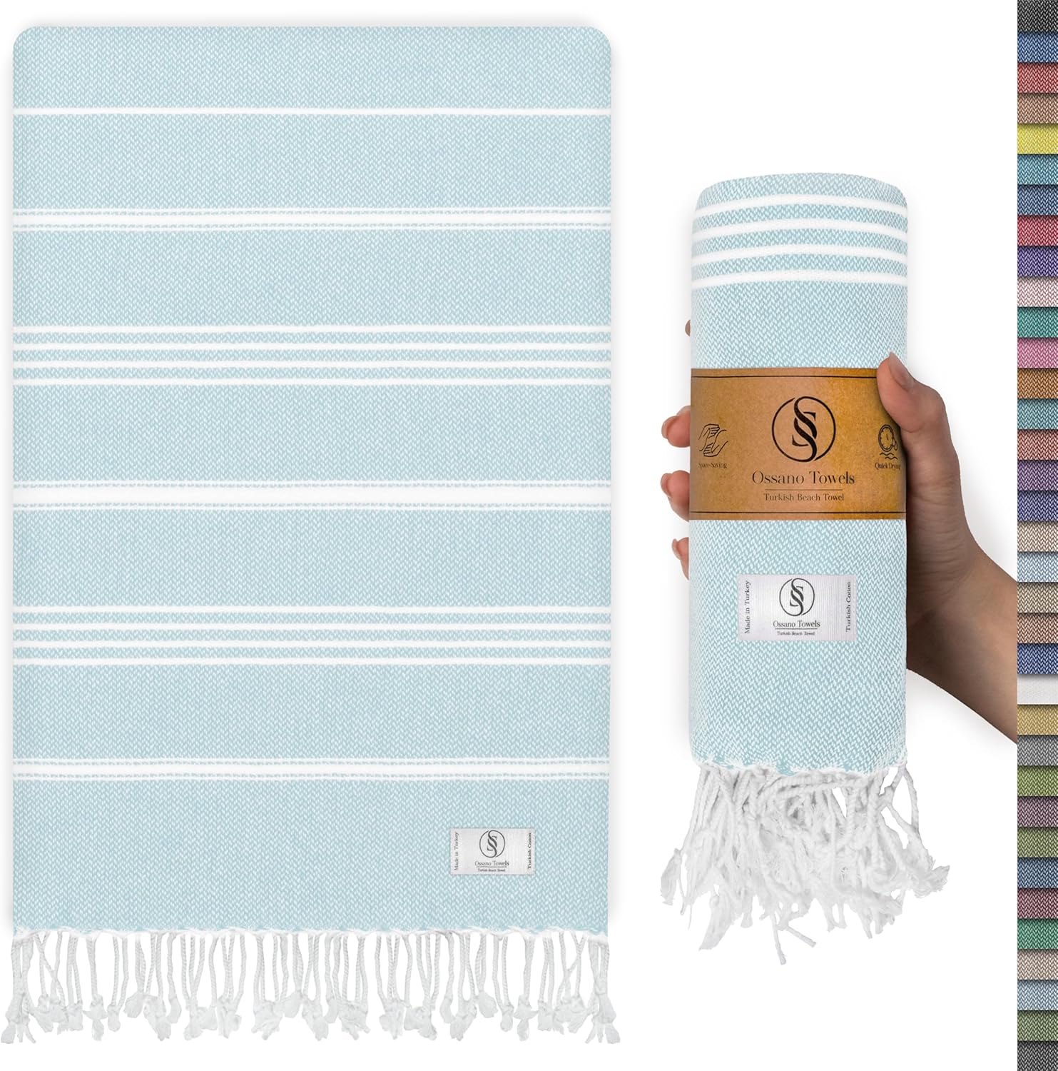 Turkish Beach Towel - Quick Dry & Absorbent Oversized (39" x 71") | Versatile Travel Blanket, Gym & Pool Towel in Baby Blue