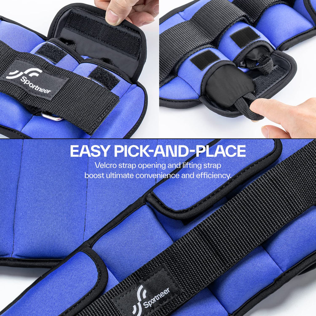 Sportneer Adjustable Ankle Weights for Women and Men：1 Pair 1 2 3 4 6 7 8 10 lbs Upgraded Easily Adjustable Leg Weight, Weighted Wrist Weight Strap for Gym, Fitness, Workout, Walking, Dancing