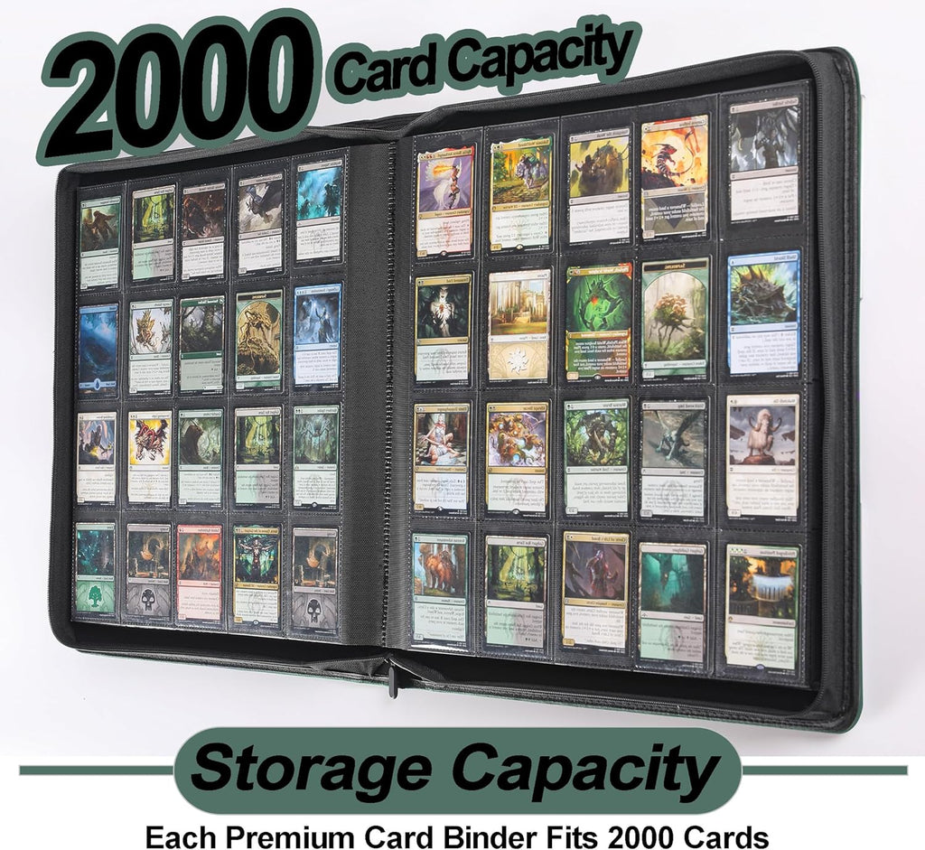 Premium 2000 Pocket Card Binder - Ringless Trading Card Album Fits 2000 Cards | Blackish Green
