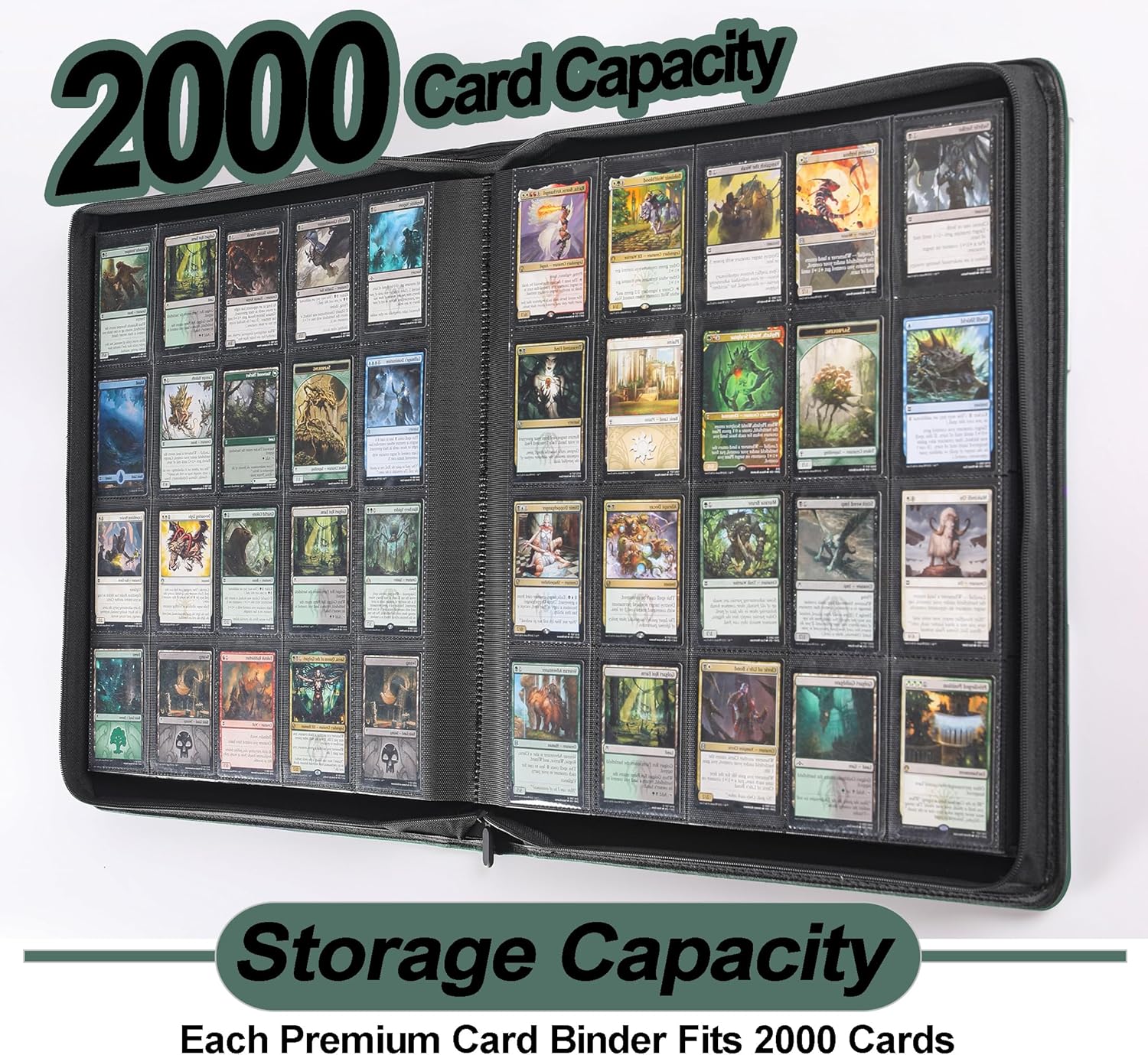 Premium 2000 Pocket Card Binder - Ringless Trading Card Album Fits 2000 Cards | Blackish Green