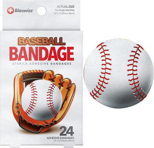 BioSwiss Baseball Shaped Bandages - Latex Free & Sterile Wound Care | 24 Count Set
