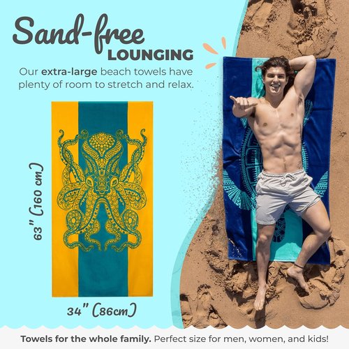 Nova Blue Beach Towel - Vibrant Tropical Design in Orange & Teal | 100% Cotton, 34 x 63 Inches