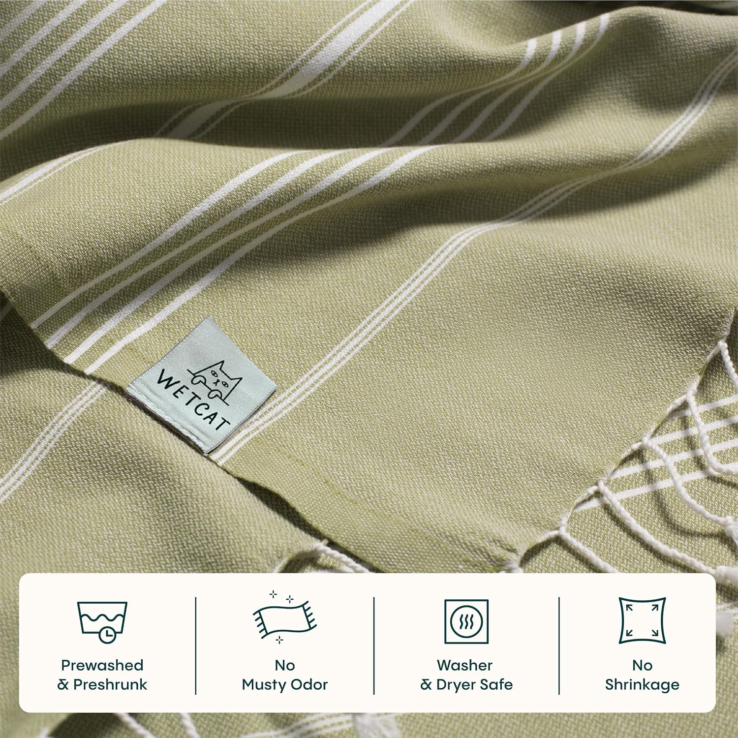 WETCAT Oversized Turkish Beach Towel - 100% Cotton, Quick-Drying & Sand-Free | Extra Large Sage Green (38"x71")